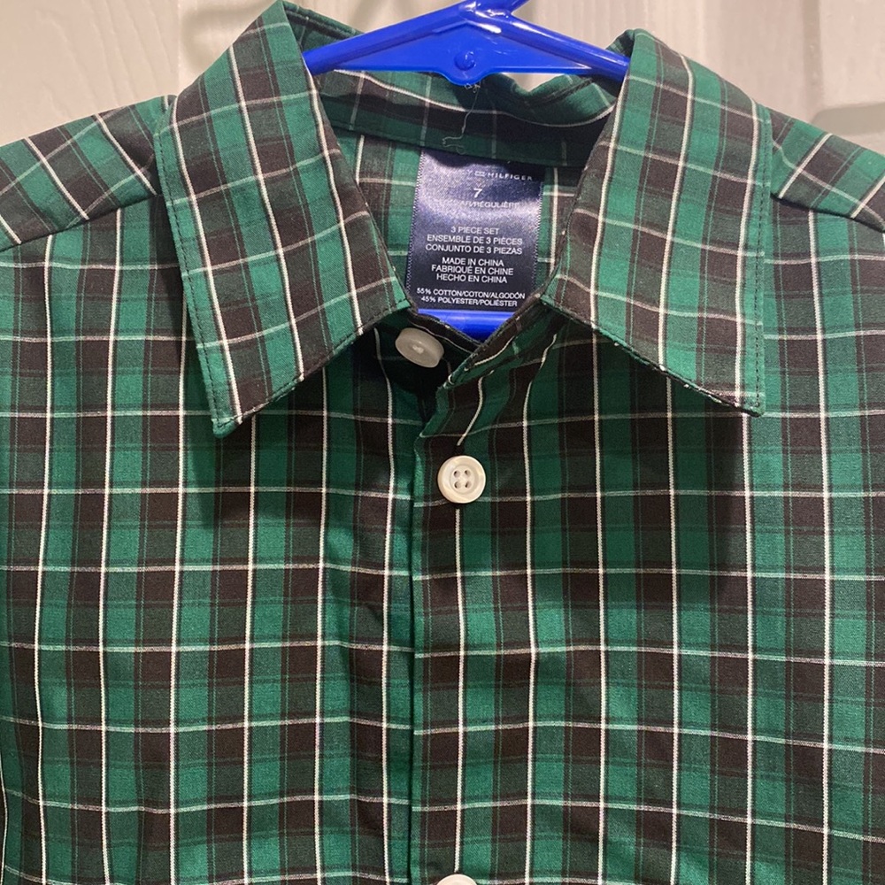 Boys Tommy Hilfiger green plaid button up shirt